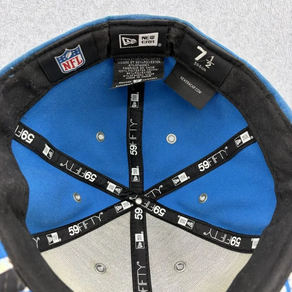 Detroit Lions New Era 59FIFTY Fitted Hat 7 1/2 Blue Gray NFL Metal Logo Cap